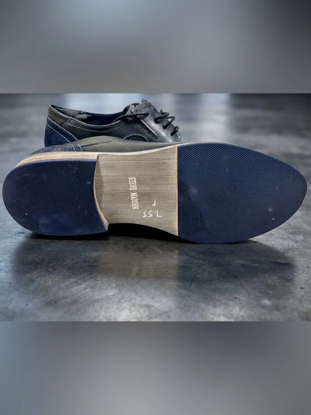 RARE Steve Madden Lectern Black Leather Blue Suede Contrast Oxford shoes 10.5B